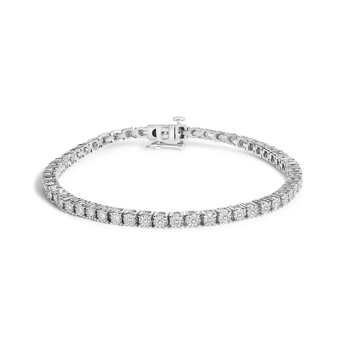 14K White Gold 3.0 Cttw Lab Grown Diamond Illusion-Set Miracle Plate Tennis Bracelet (F-G Color, VS1-VS2 Clarity) – Size 7.25″