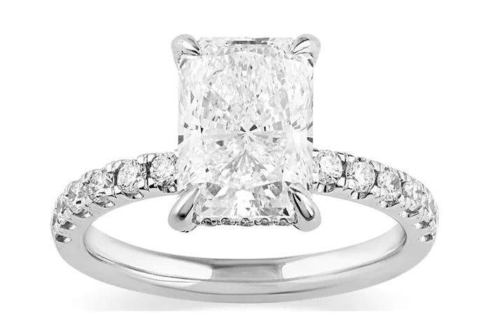 14K White Gold 3.09Ct Radiant Lab Grown Diamonds Hidden Halo Engagement Ring