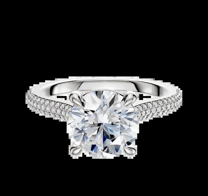 14K White Gold 4 Prong Basket Cathedral Dome 3-Row-Pave 2.0mm Engagement Ring