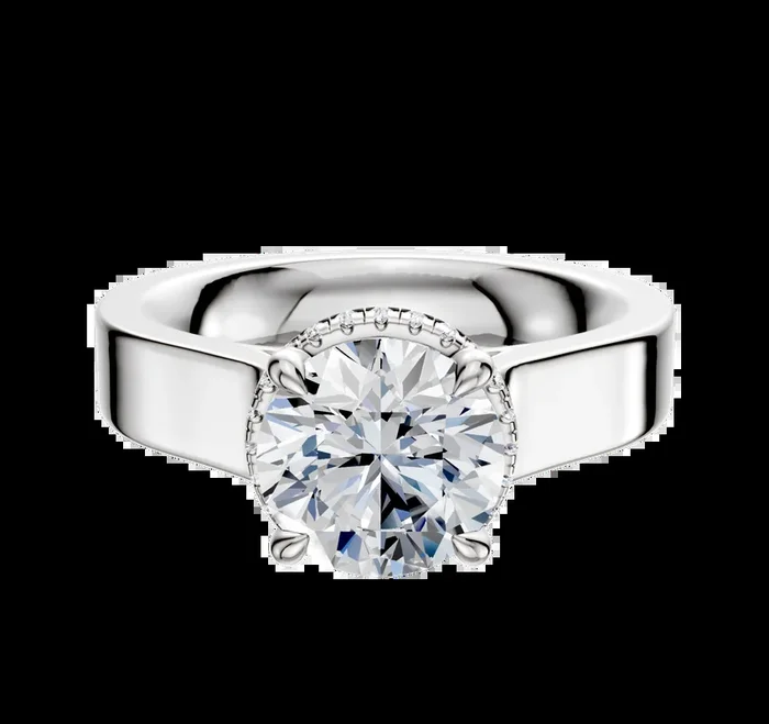 14K White Gold 4 Prong Collar Cathedral Flat 4.0mm Engagement Ring