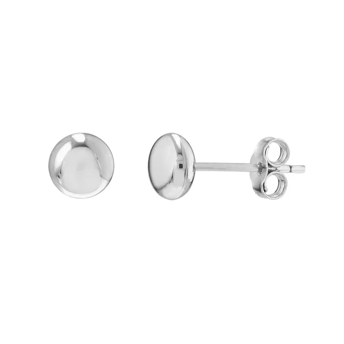 14K White Gold 5.5mm Flat Round Pebble Earrings