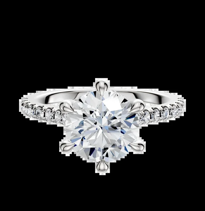 14K White Gold 6 Prong Hidden Halo Cathedral Dome 1-Row-Pave 2.5mm Engagement Ring