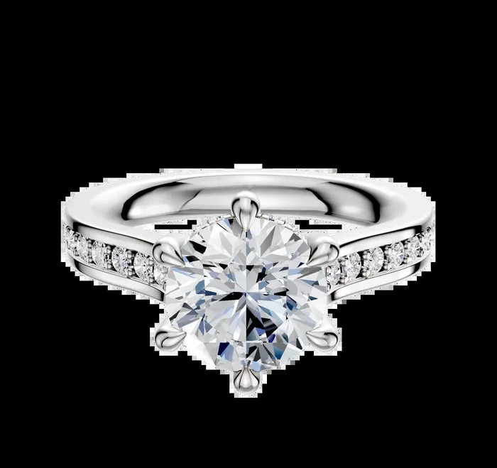14K White Gold 6 Prong Hidden Halo Cathedral Flat 1-Row-Pave 2.5mm Engagement Ring