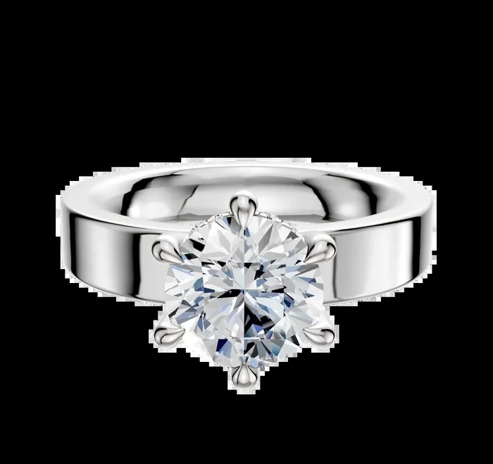 14K White Gold 6 Prong Hidden Halo Classic Flat 4.0mm Engagement Ring