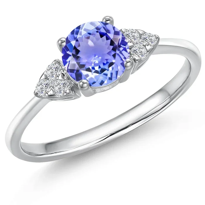 14K White Gold 6MM Round Gemstone Birthstone and White Lab Grown Diamond Engagement Ring | Wedding Anniversary Promise Ring For Women | Size 5,6,7,8,9
