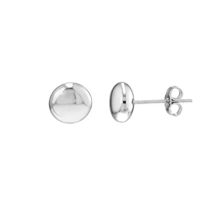 14K White Gold 7.0mm Flat Round Pebble Earrings