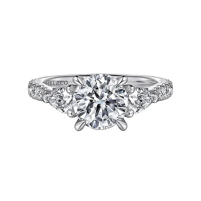 14K White Gold ‘Abina’ Three Stone Round Diamond Engagement Ring