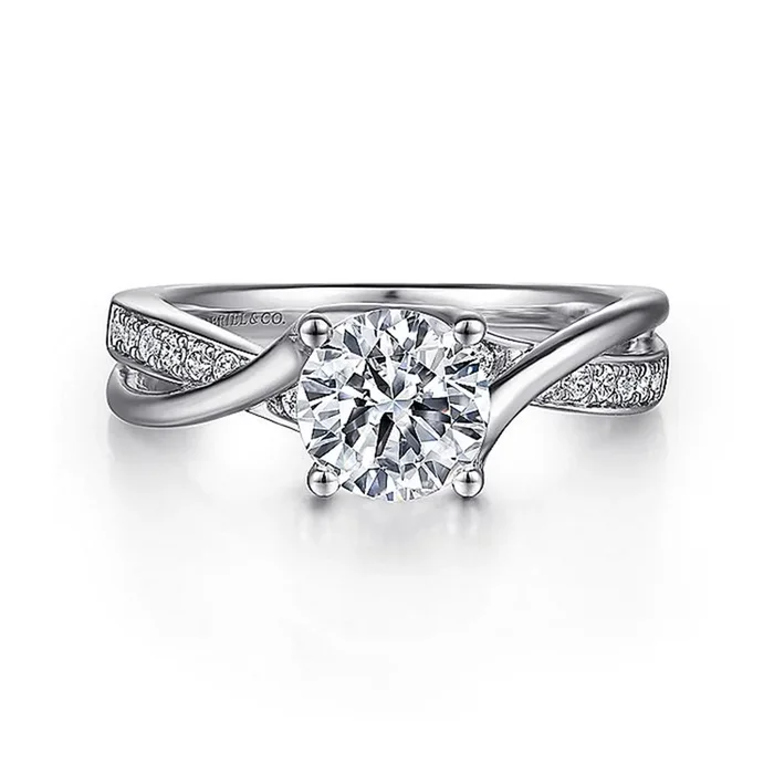 14K White Gold ‘Aleesa’ Twist Round Diamond Engagement Ring