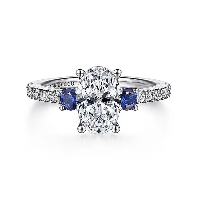 14K White Gold ‘Chantal’ Color Accent Oval Diamond Engagement Ring