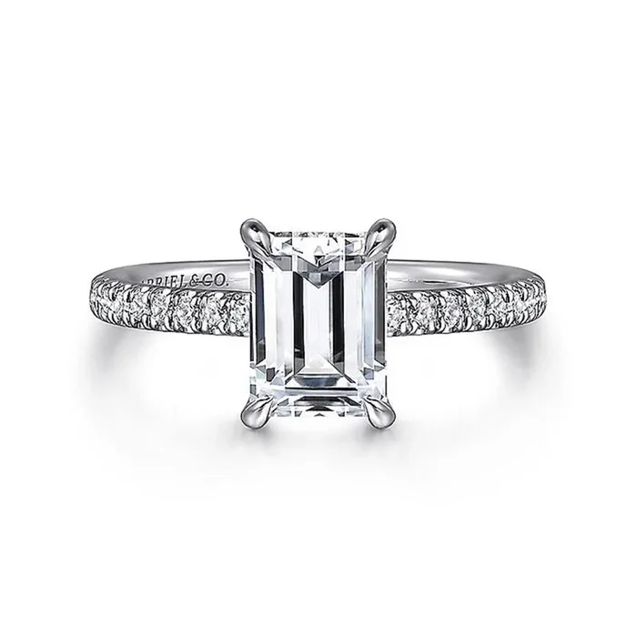 14K White Gold ‘Franka’ Classic Emerald Cut Diamond Engagement Ring