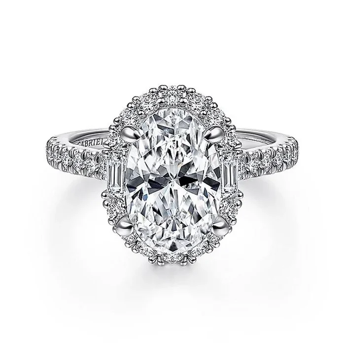 14K White Gold ‘Hamilton’ Halo Oval Diamond Engagement Ring