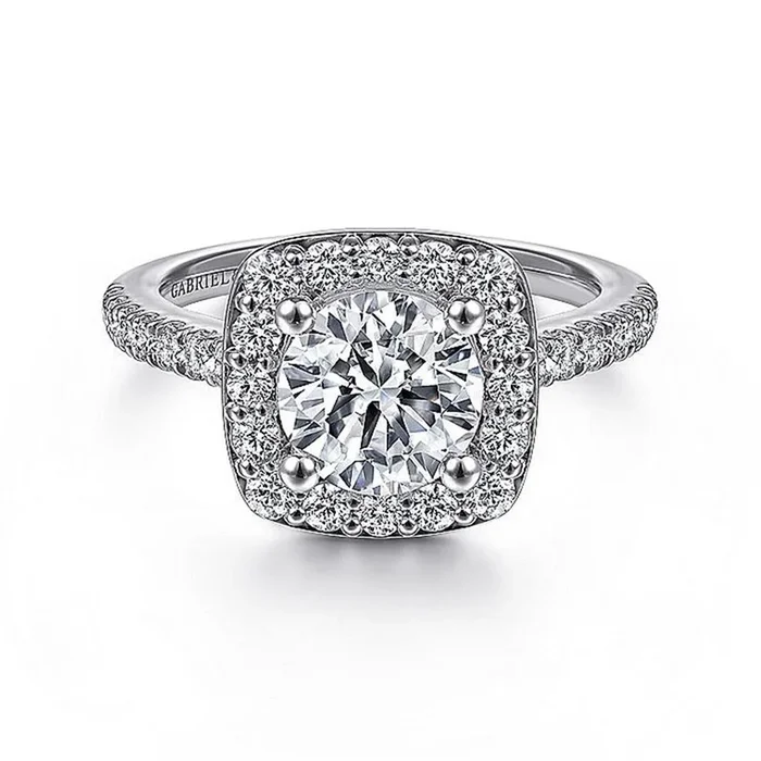 14K White Gold ‘Lyla’ Halo Round Diamond Engagement Ring