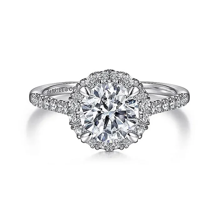14K White Gold ‘Nicia’ Halo Round Diamond Engagement Ring