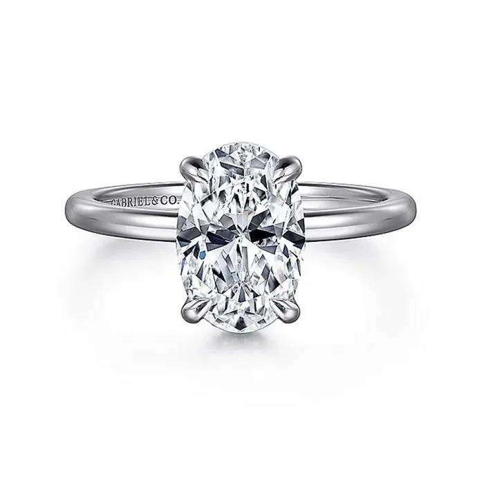 14K White Gold ‘Rainah’ Hidden Halo Oval Diamond Engagement Ring