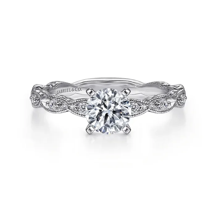 14K White Gold ‘Sadie’ Vintage Inspired Round Diamond Engagement Ring