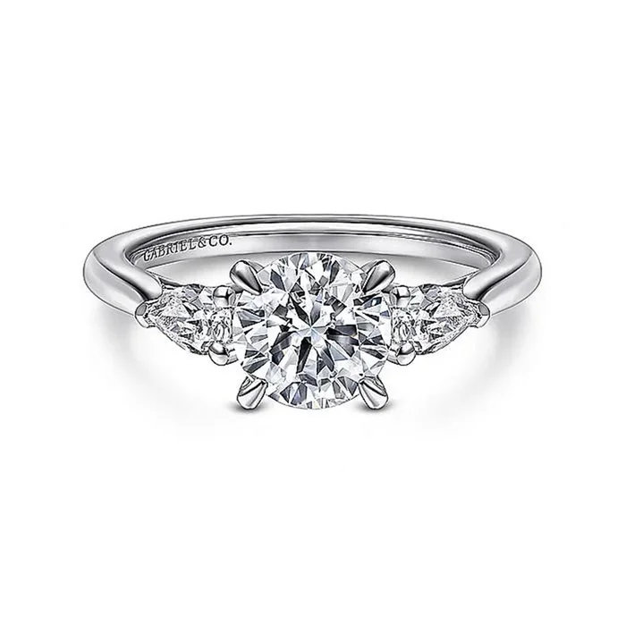 14K White Gold ‘Sunday’ Three Stone Round Diamond Engagement Ring