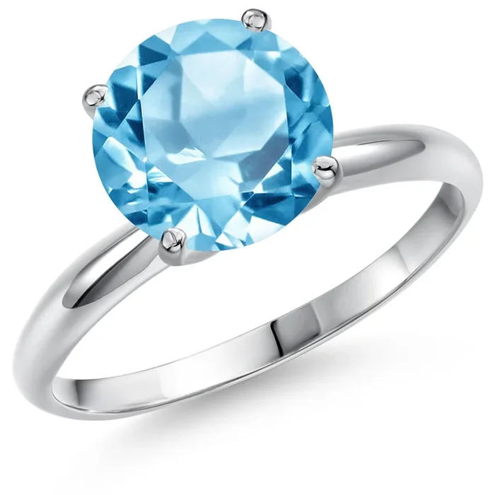 14K White Gold 9MM Round Gemstone Birthstone Solitaire Engagement Ring | Wedding Anniversary Promise Gold Ring For Women | Available In Size 5, 6, 7, 8, 9