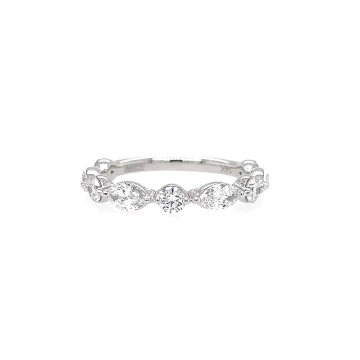 14K White Gold Alternating Marquise and Round Shape Diamond Band