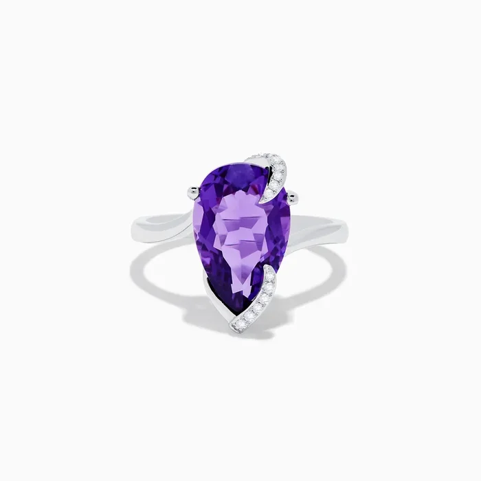 14K White Gold Amethyst and Diamond Ring