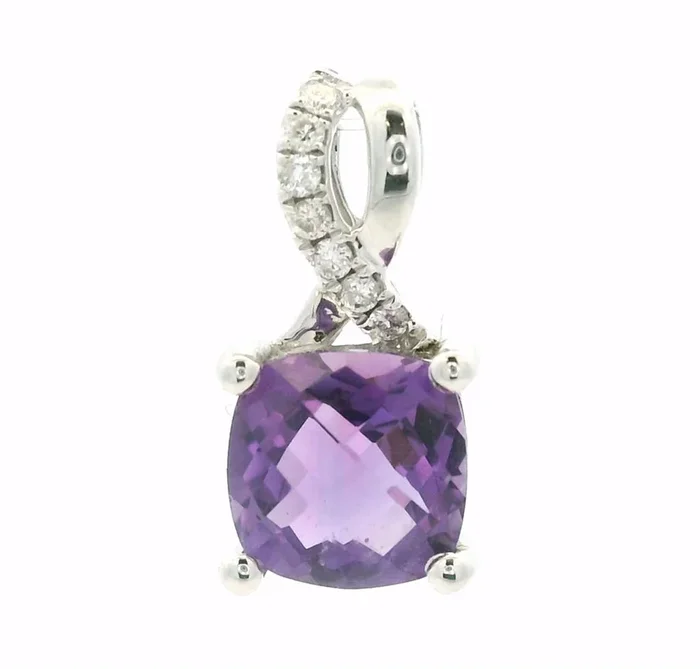 14K White Gold Amethyst Drop Pendant