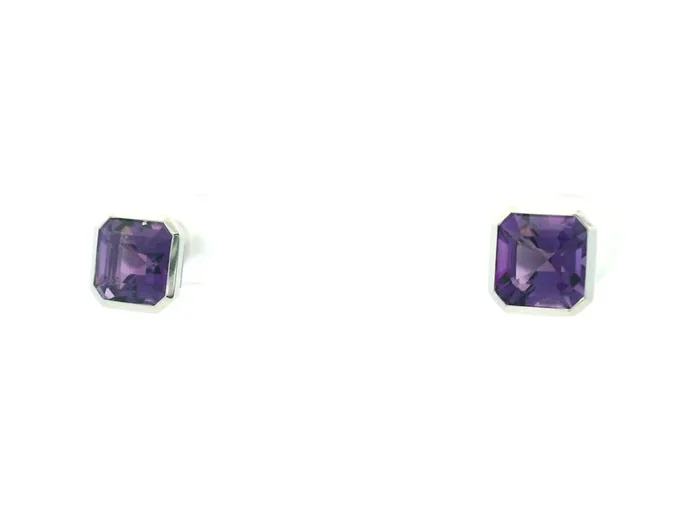 14K White Gold Amethysts Stud Earrings
