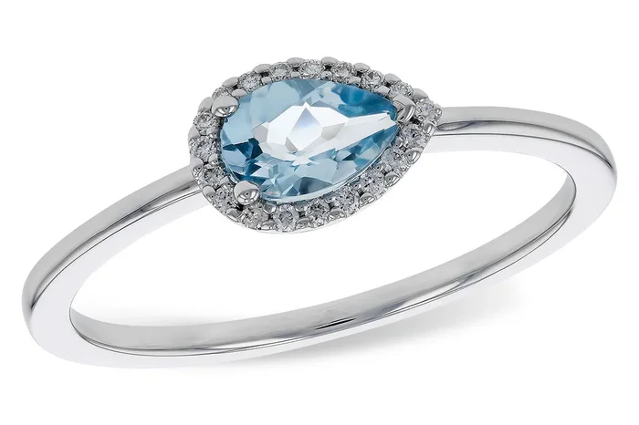14K White Gold Aquamarine and Diamond Ring