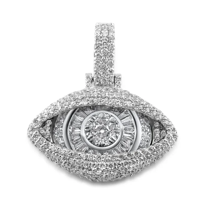 14K White Gold Baguette Eye Pendant 1.39 ctw