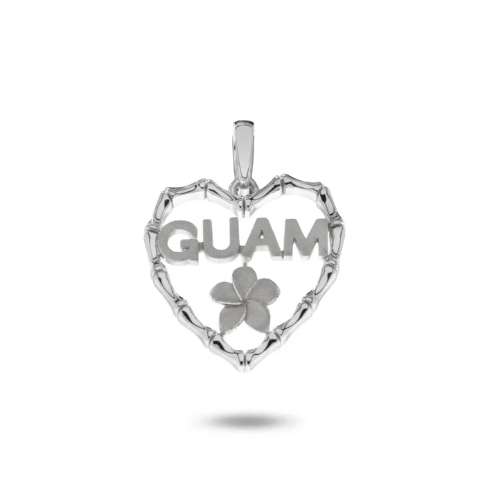 14K White Gold Bamboo Guam Heart Pendant