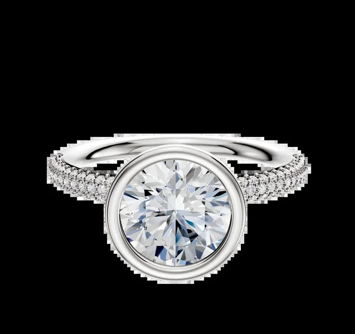 14K White Gold Bezel Full Bezel North/South Classic Dome 3-Row-Pave 2.0mm Engagement Ring