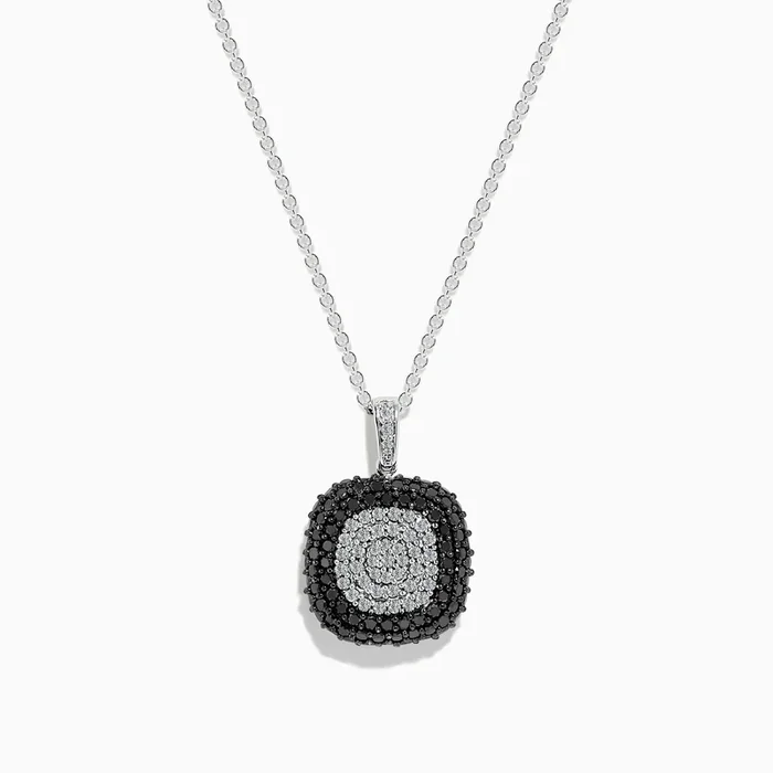14K White Gold Black and White Diamond Pendant
