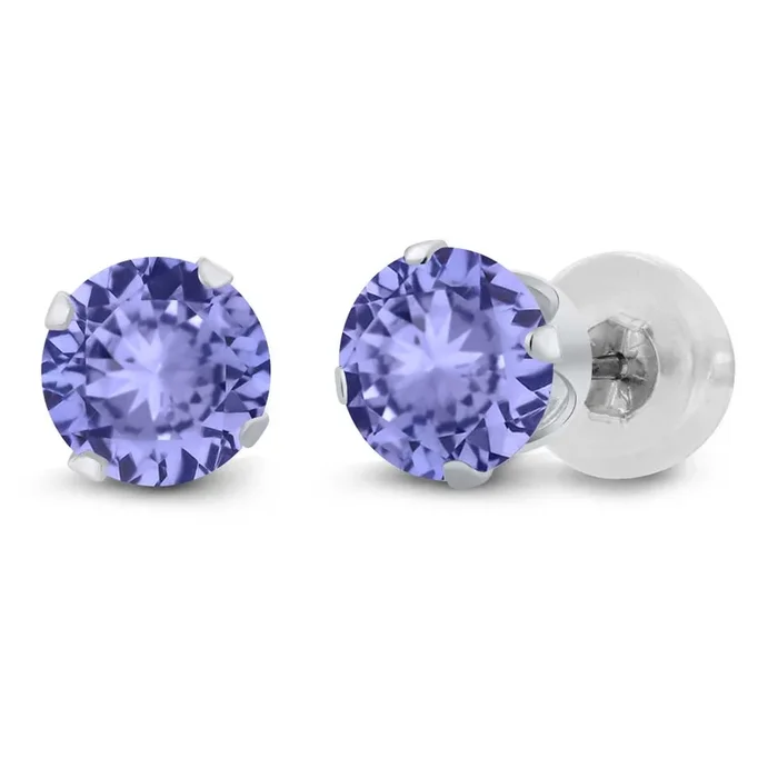 14K White Gold Blue Tanzanite Stud Earrings For Women Men | 0.60 Cttw | Gemstone December Birthstone | Round 4MM