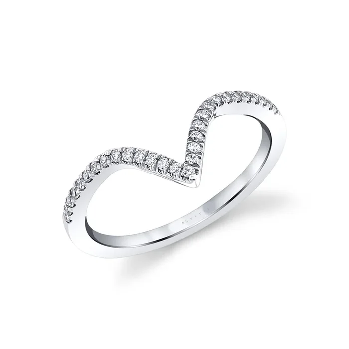 14K White Gold Chevron Diamond Band