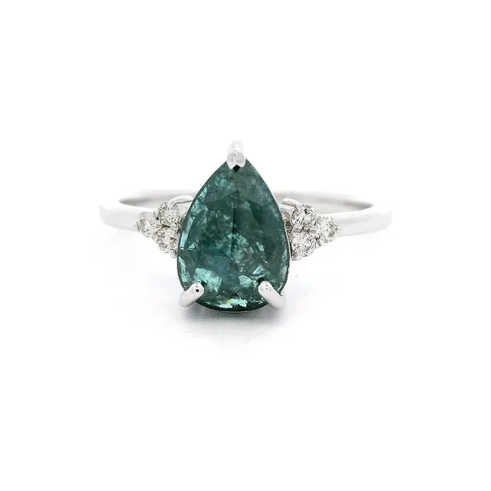 14K White Gold Classic Natural Irradiated Blue Diamond Ring