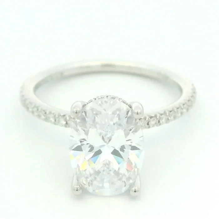14K White Gold Classic Oval Natural Diamonds Engagement Ring