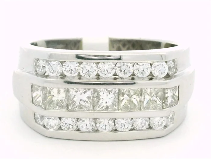 14K White Gold Contemporary Natural Diamonds Ring