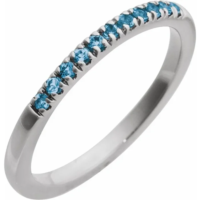 14K White Gold December Birthstone Round Blue Topaz Band Ring