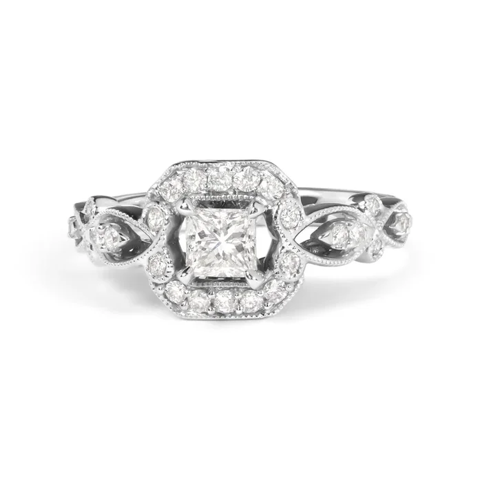 14K White Gold Diamond 3/4 Cttw Diamond Halo Style and Woven Shank Engagement Ring (G-H Color, VS2-SI1 Clarity) – Size 7
