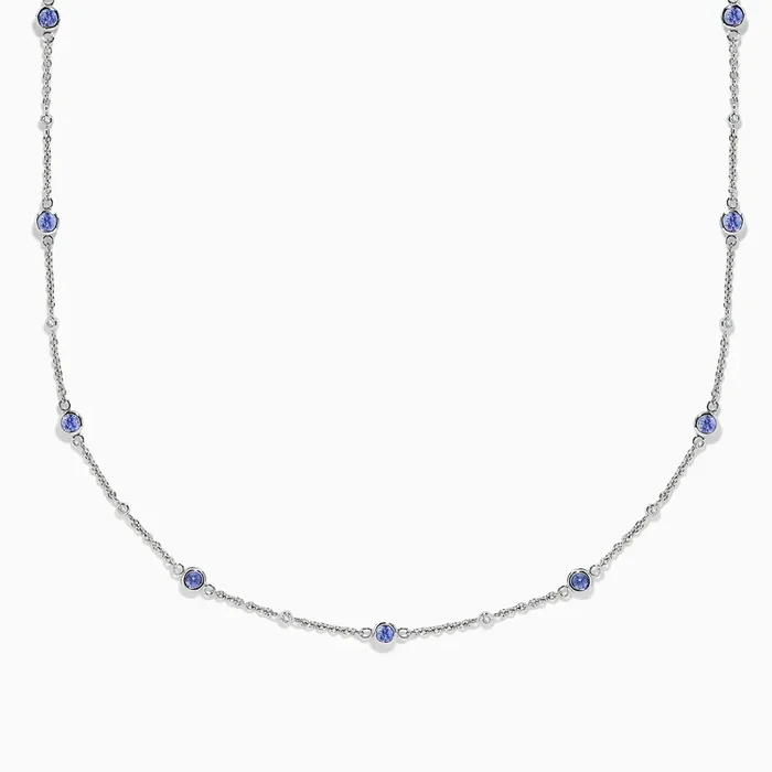 14K White Gold Diamond and Tanzanite Stationary Necklace