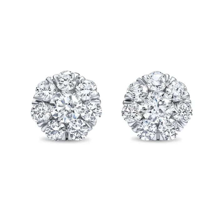 14K White Gold Diamond Cluster Earrings 2.20ctw