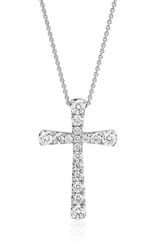 14K White Gold Diamond Cross Pendant Necklace
