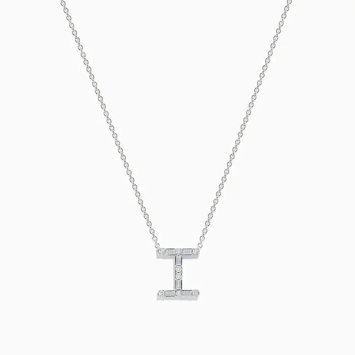 14K White Gold Diamond Initial “I” Pendant