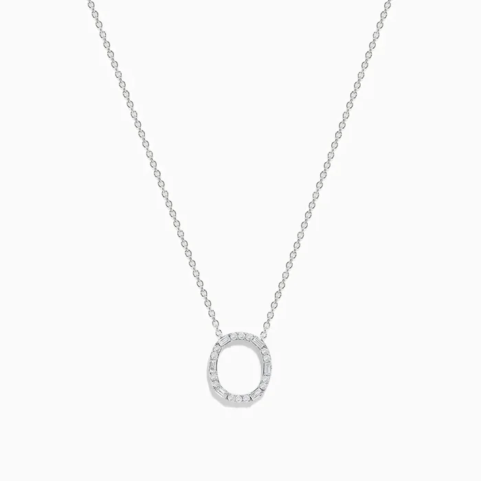 14K White Gold Diamond Initial “O” Pendant
