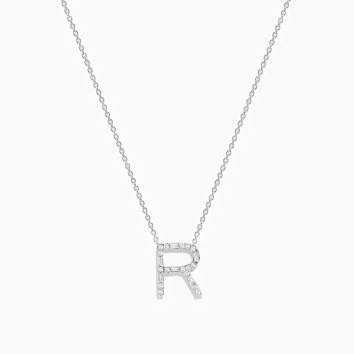 14K White Gold Diamond Initial “R” Pendant