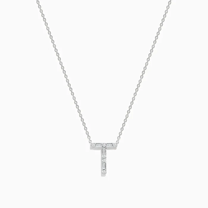 14K White Gold Diamond Initial “T” Pendant