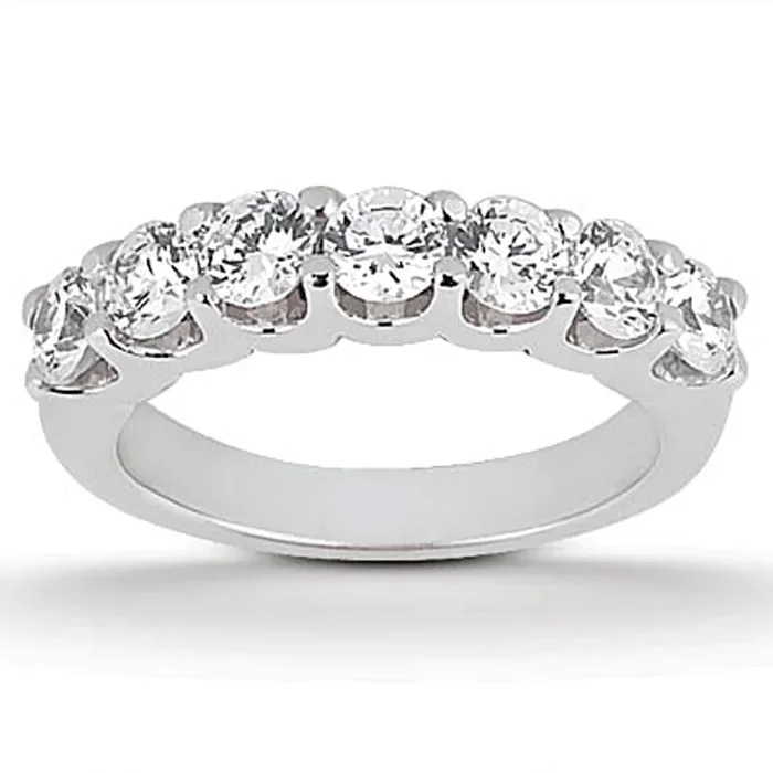 14k White Gold Diamond Scalloped Shared U Prong Setting Wedding Ring Band