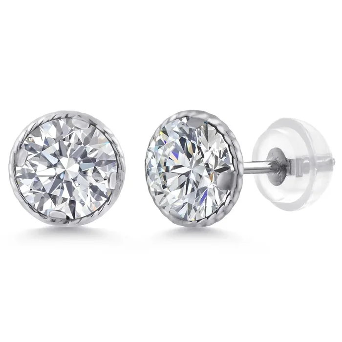 14K White Gold E – F Lab Grown Diamond Stud Earrings for Women | 1.48 Cttw | Gemstone April Birthstone | Round 6MM