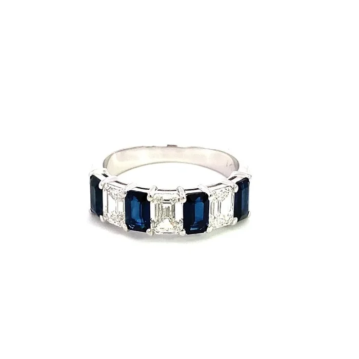 14K White Gold Emerald Cut Sapphires Five Stone Ring