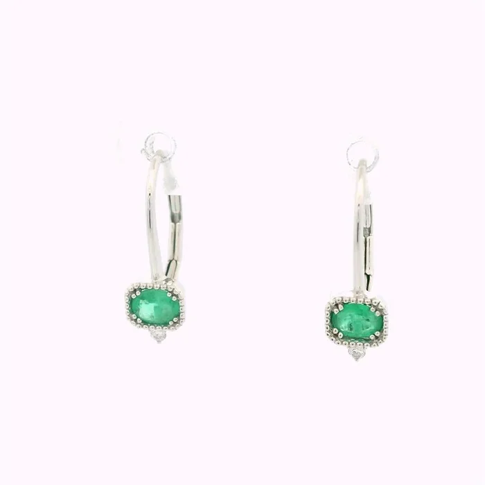 14K White Gold Emeralds Leverback Earrings