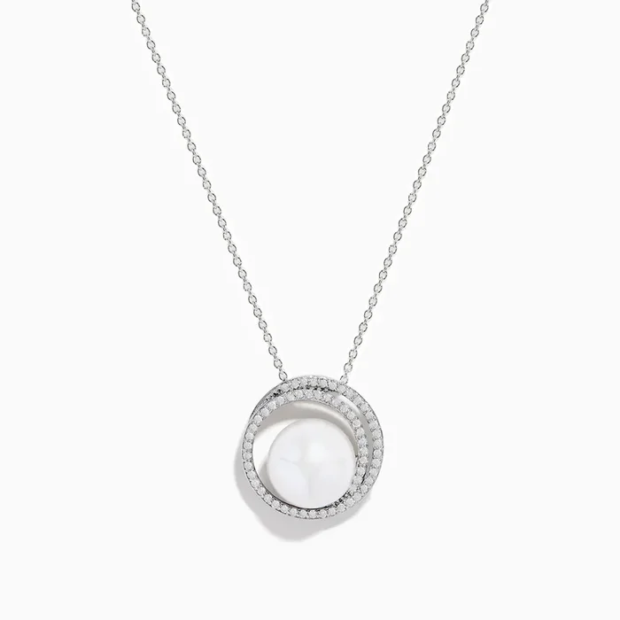 14K White Gold Fresh Water Pearl and Diamond Pendant