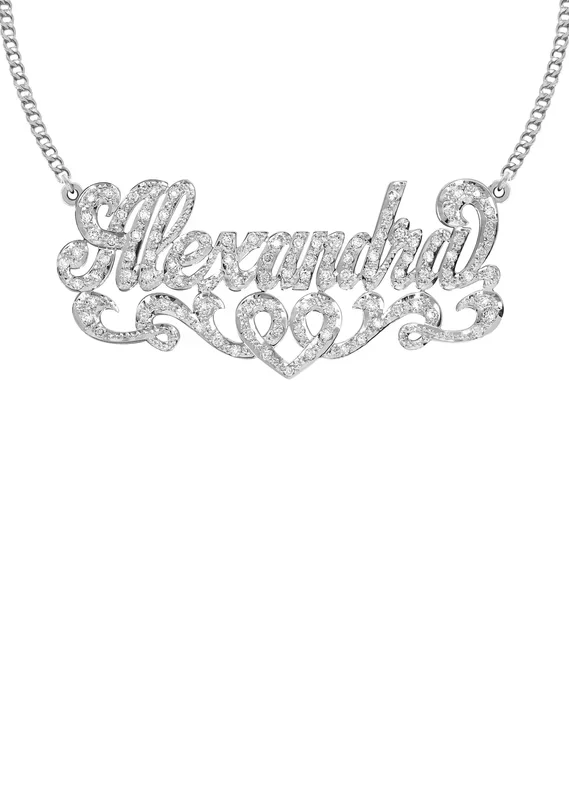14K White Gold Full Diamond Name Plate Necklace | Style #25